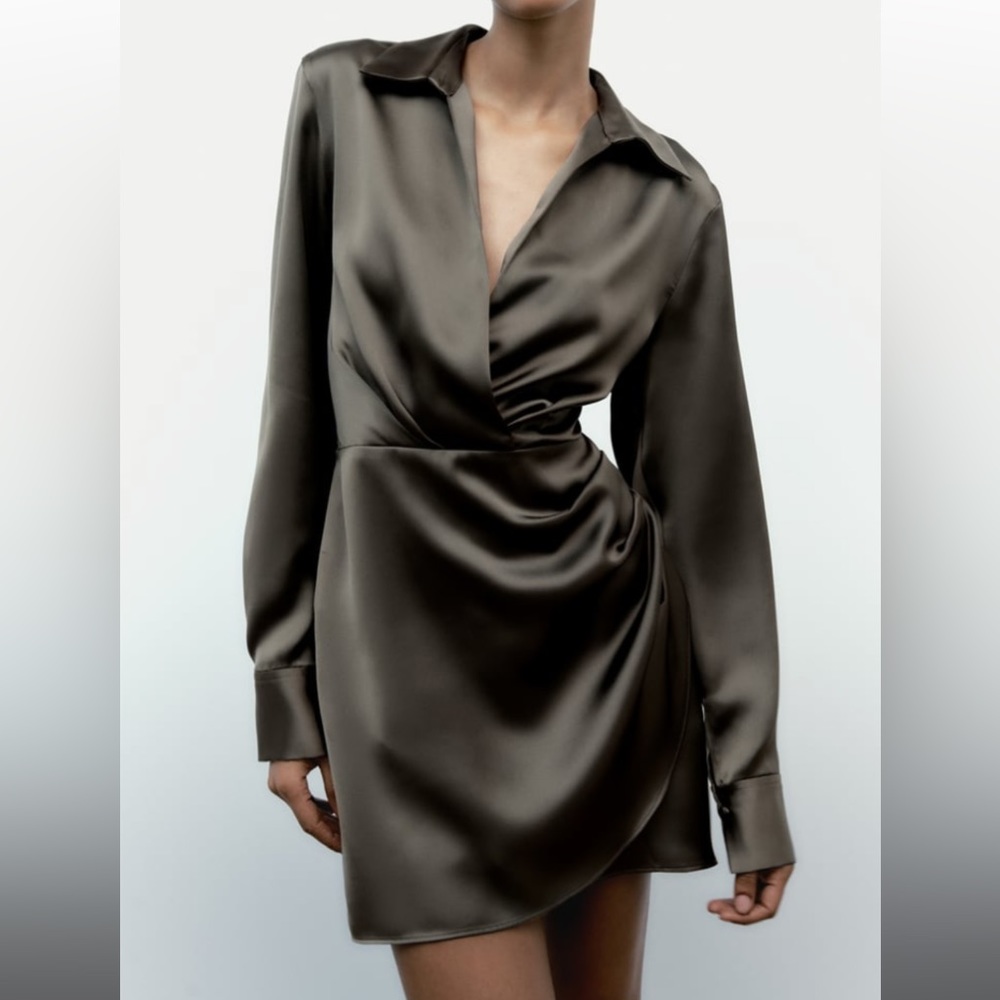 Khaki dress satin effect